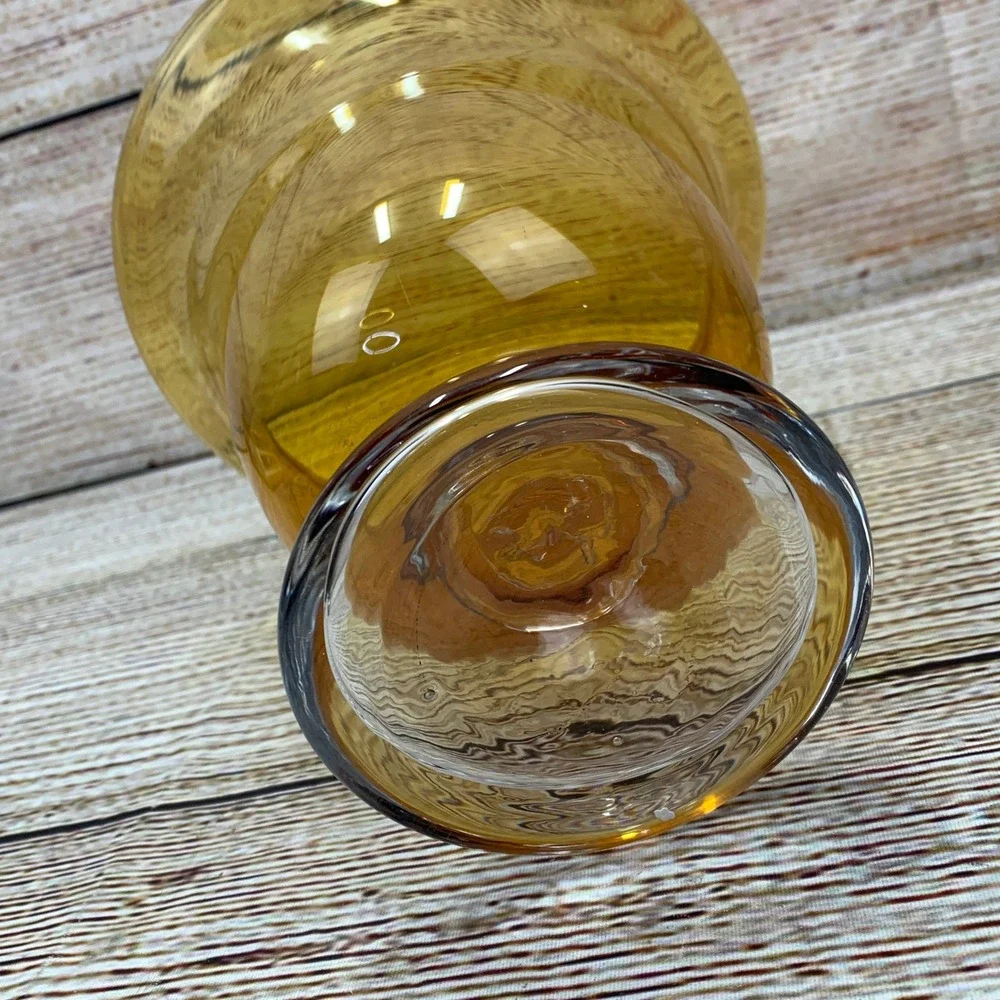 Amber‎ Gold Glass Vase * Candle Holder Footed Pedestal Trumpet Shaped Home Decor